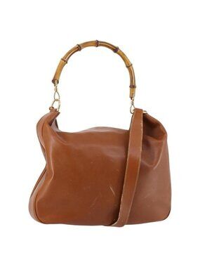 Authentic GUCCI Bamboo Shoulder Bag Leather 2way Brown Gold 001 1781 1577